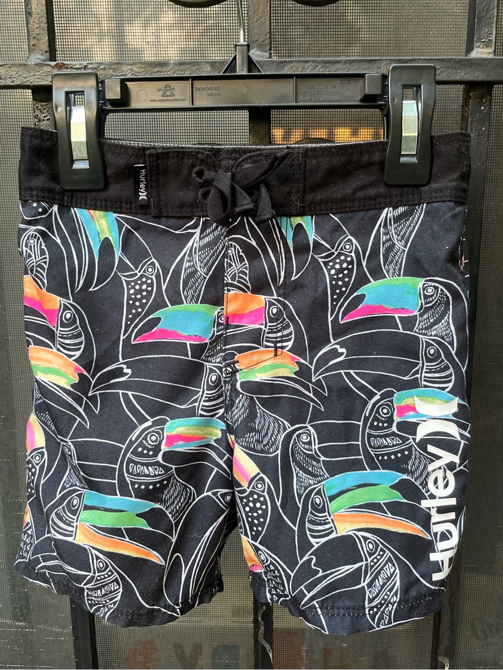 Hurley Black Swim Shorts with Multicolor Toucan Print